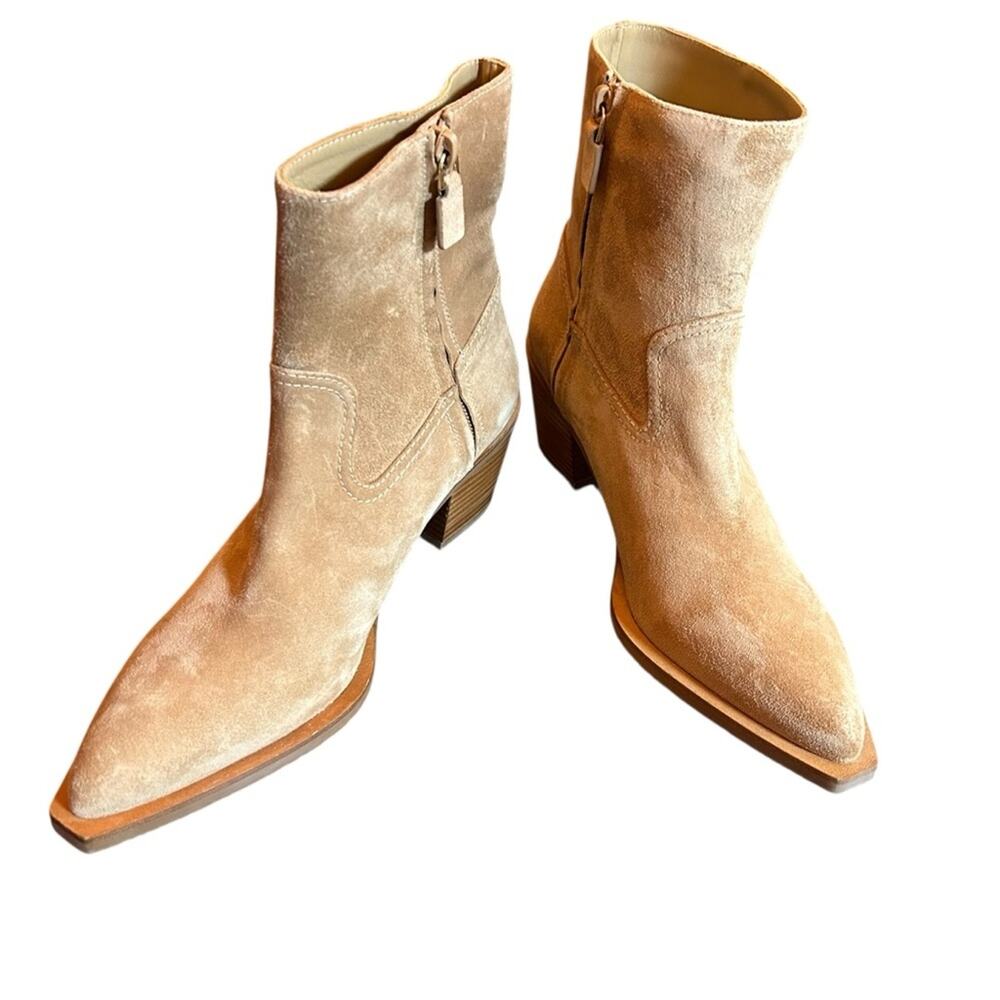 Stuart Weitzman Tate Suede Pointed Toe Western Boot Short Shaft Caramel NEW 6.5 - Picture 5 of 10